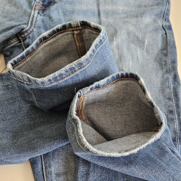 Uniqlo Jeans Mens W 32 Blue Straight Leg Distressed Denim Western Boho Grunge - Picture 11 of 16